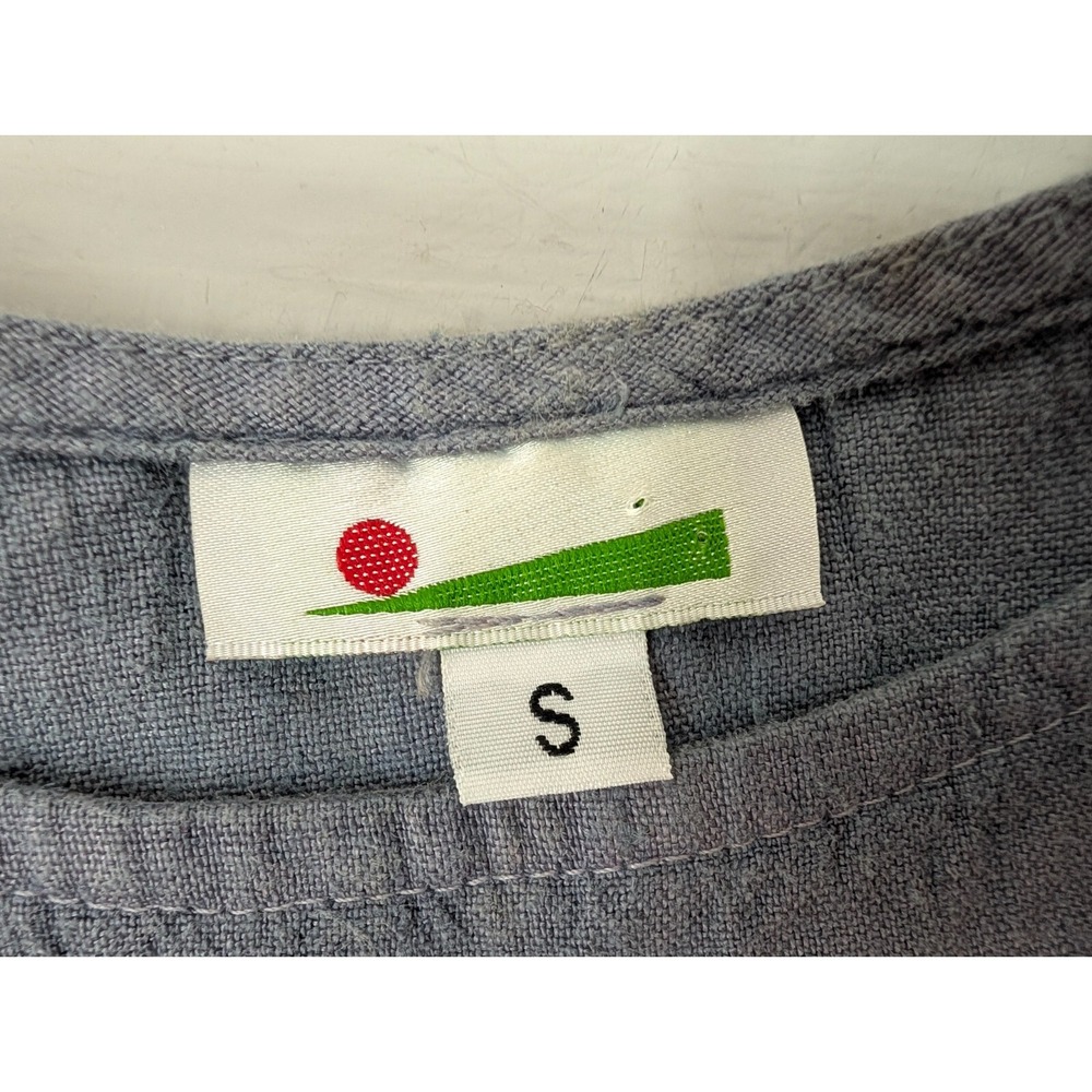 Womens Linen Button Front Maxi Shirt Dress Embroidered Logo Size S Blue Chambray - Picture 2 of 13